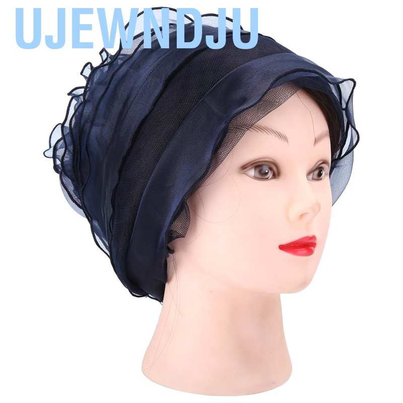 Ujewndju Muslim Women Turban  Navy Blue Color Soft Multi Layer Female Headwear Scarf for Woman Headwraps Customs Decoration