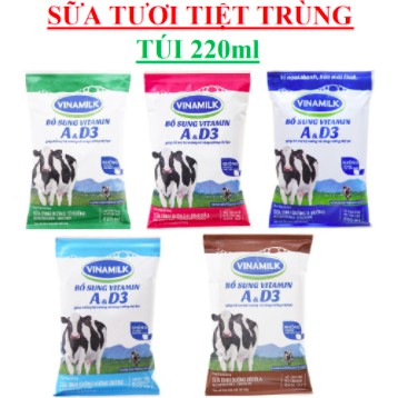 Thùng 48 Túi giấy Sữa Vinamilk 220ml Có Đường / Ít Đường / Không Đường / Dâu / Socola (48 túi x 220ml)