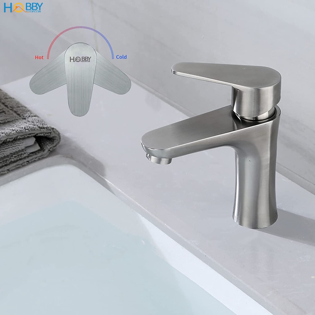 Vòi chậu rửa mặt lavabo nóng lạnh gắn chậu Hobby Home Decor VRM2 inox 304 không rỉ kèm dây cấp nóng lạnh