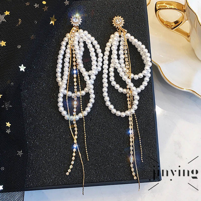 Bông tai nữ GETNOIVAS ngọc trai dáng dài thời trang