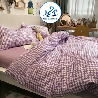 Bộ chăn ga gối Cotton Poly M2T bedding roma tím, vỏ chăn mền, drap giường và 2 vỏ gối