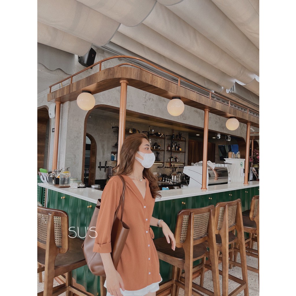 Áo sơ mi cổ tàu nơ buộc eo A1813 SUSTORE