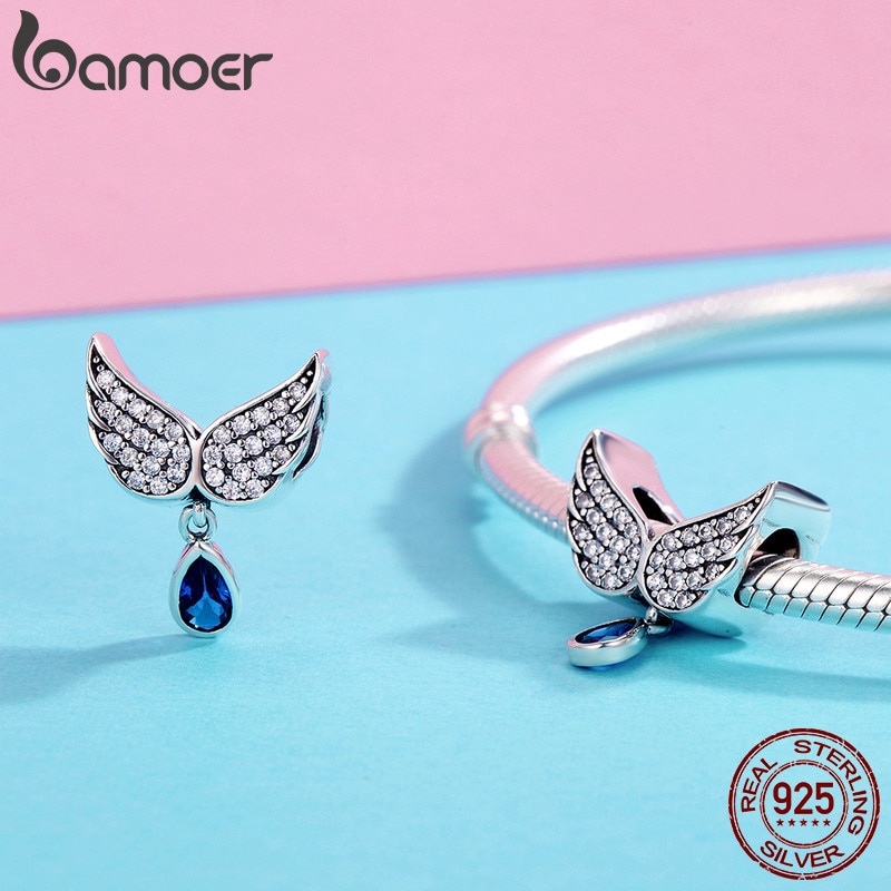 Hạt xỏ vòng tay Bamoer SCC481 bằng bạc 925 hình đôi cánh thiên thần dễ thương