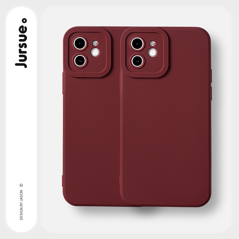 Ốp lưng JURSUE mềm chống bẩn chống sốc viền vuông màu đỏ Cho iPhone 14 13 12 11 Pro Max SE 2020 X XR XS 8 7 ip 6S 6 Plus YCS10
