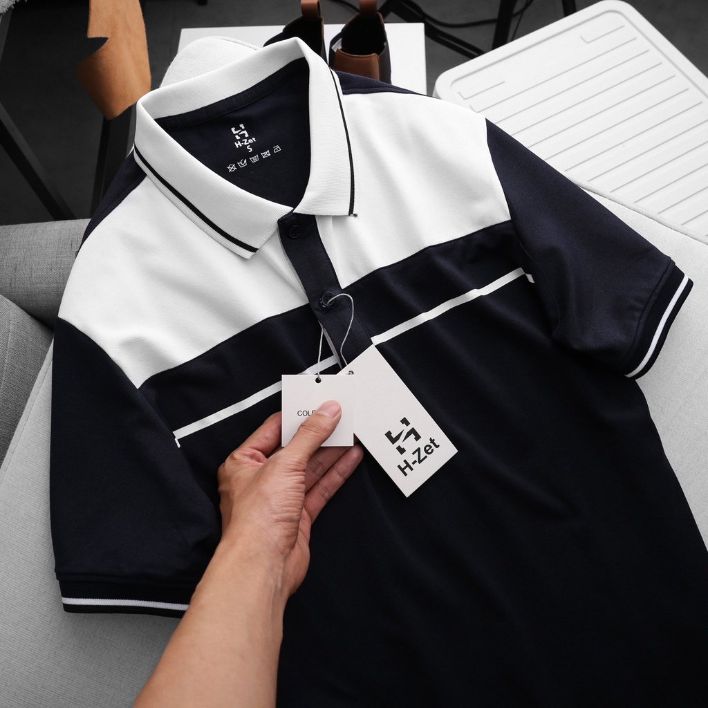 Áo Polo Nam Vải Polo Cá Sấu Cao Cấp - Áo Navy Phối Trắng