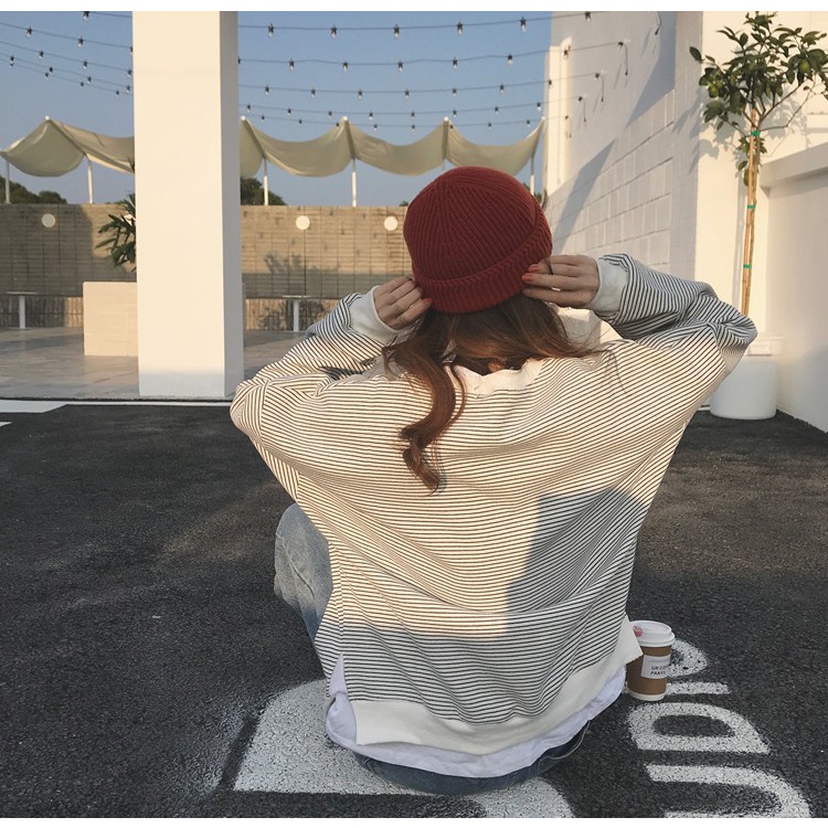 SUXI  Áo Thun Nữ Dài Tay Cổ Tròn Thời Trang Hàn Quốc