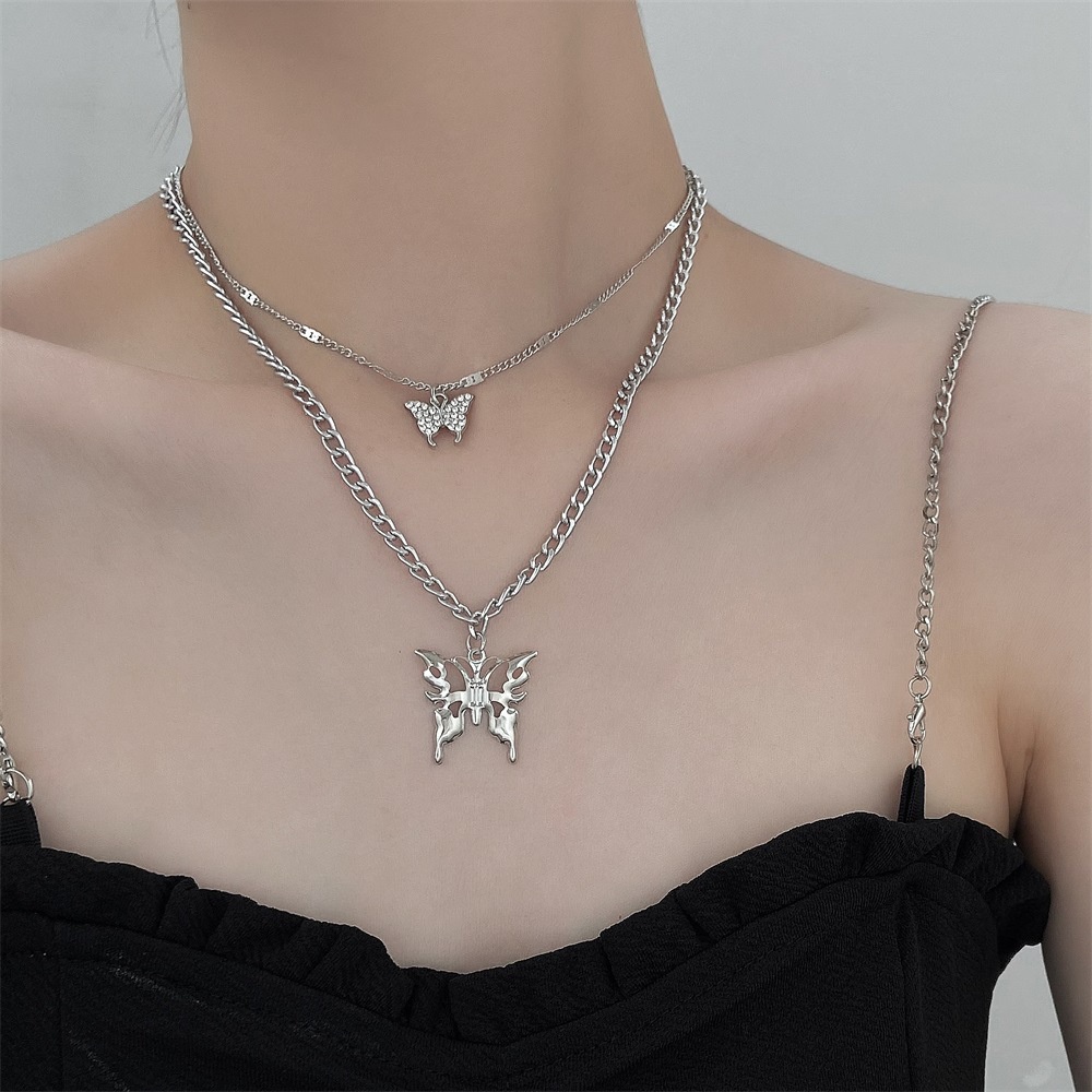 Vòng cổ Nhiều Lớp Mặt Hình Bướm Phong Cách Punk Cho Cặp Đôi