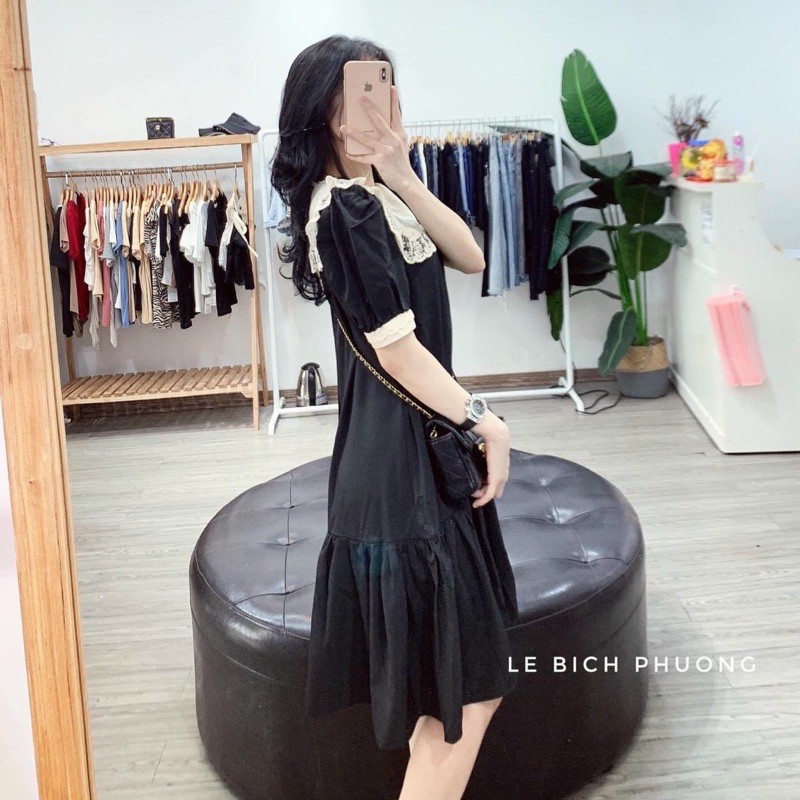 Đầm bầu cổ sam vuông lưới siêu đẹp