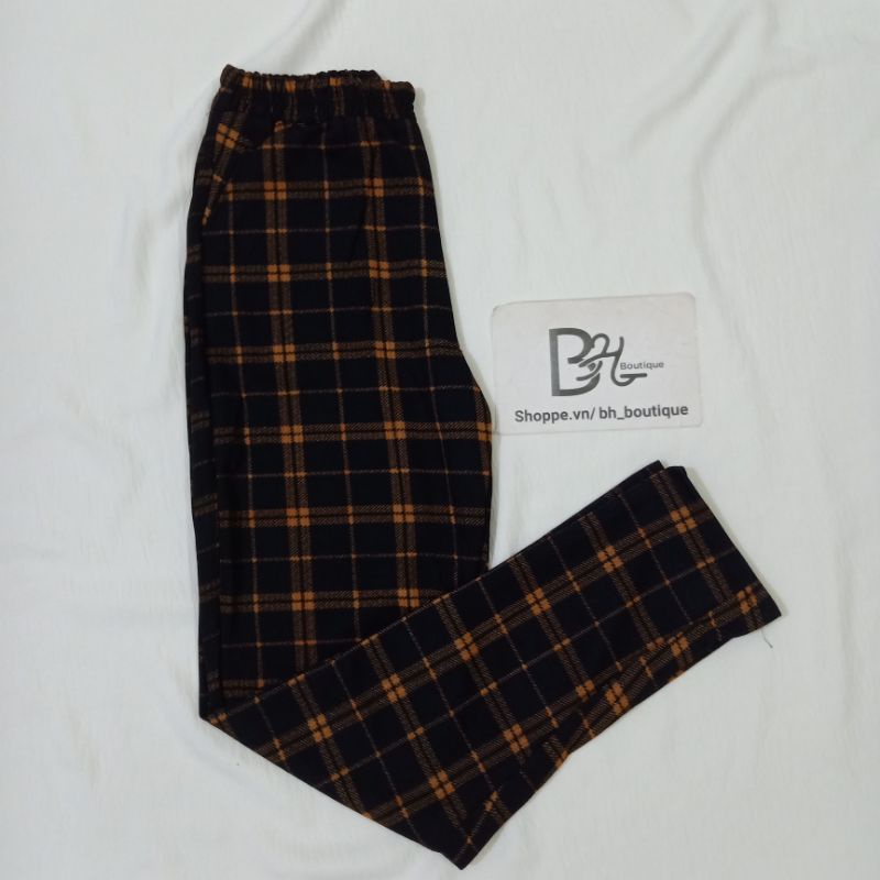 Quần Thun Nữ Caro Dáng Dài Ống Nhỏ Dáng Baggy Chất Vải Thun Xốp Co Giãn