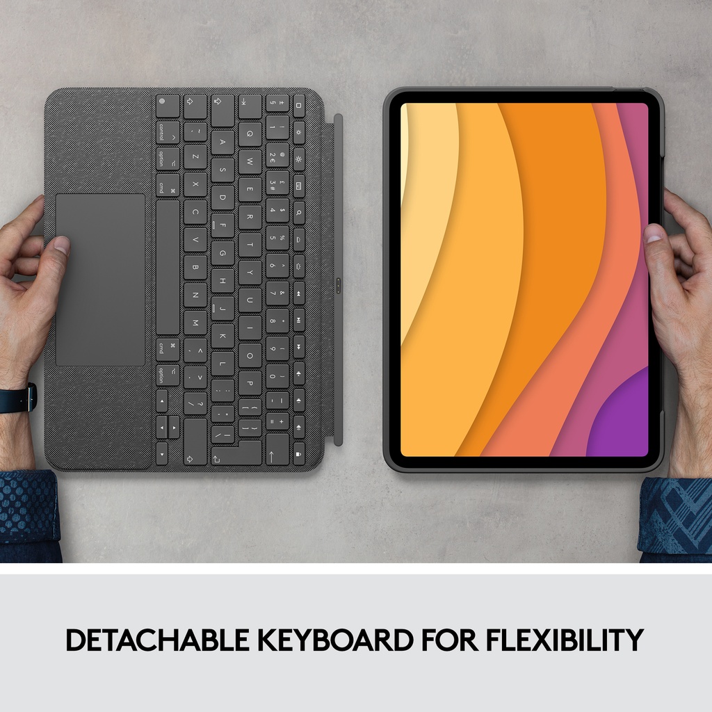 Bao da kèm bàn phím Logitech Combo Touch dành cho iPad Air Gen 4 & 5 -Backlit tháo rời, Trackpad siêu nhạy