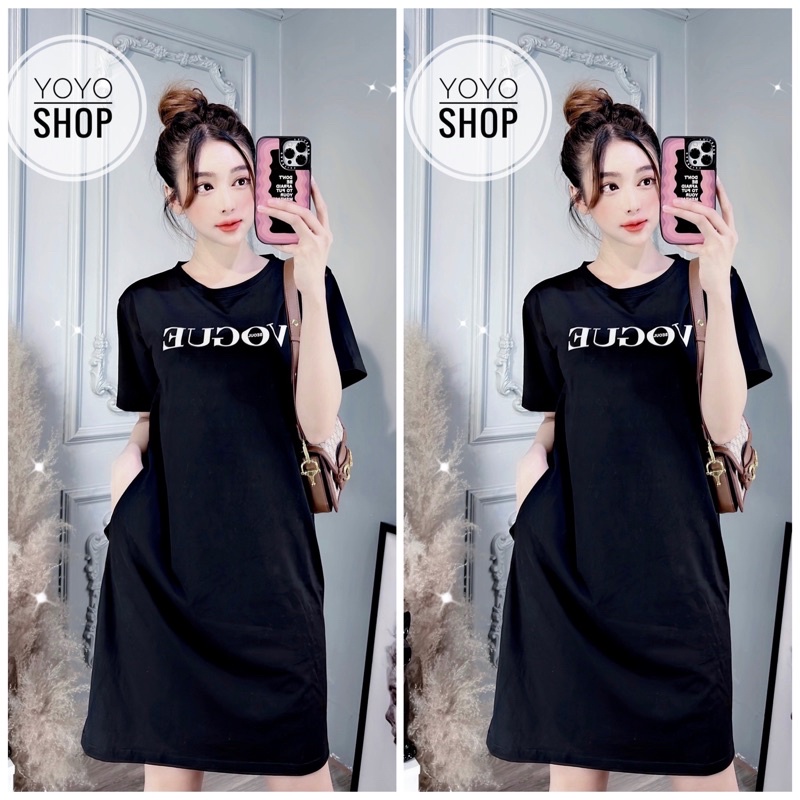 Đầm Bigsize Dáng Suông Thun Thái Cao Cấp Cổ Tròn Có Túi Xẻ Tà Form Từ 50-75kg