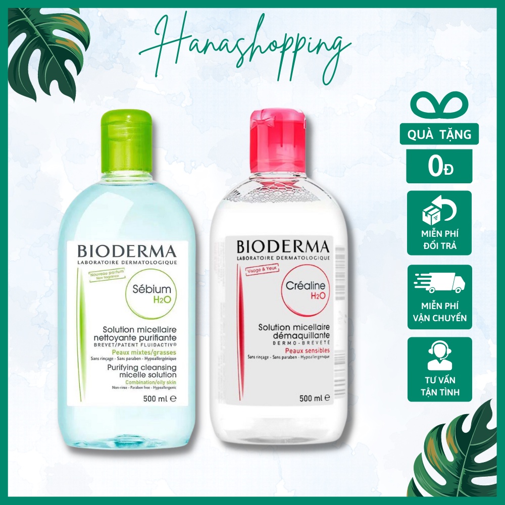 Nước Tẩy Trang Bioderma Créaline H2O 500ml thẩm thấu nhẹ nhàng dưỡng ẩm da ngăn ngừa da khô, lão hóa