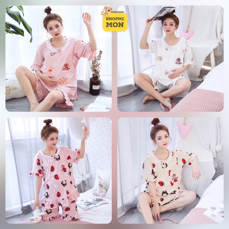 Đồ Bộ Bầu❤️Đồ Bộ Sau Sinh Cho Con Bú - Mẫu Đùi Tiểu Thư - Chất Cotton Đẹp