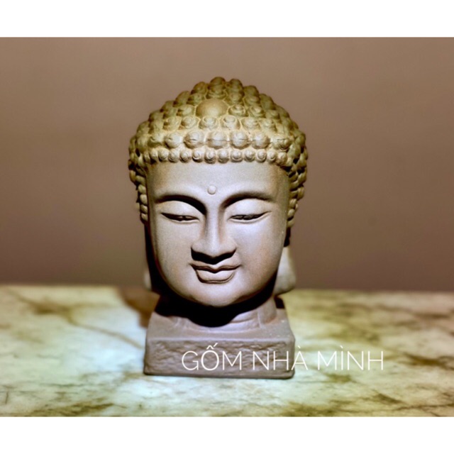 Tượng đầu Phật Thích Ca đất nung nâu đen