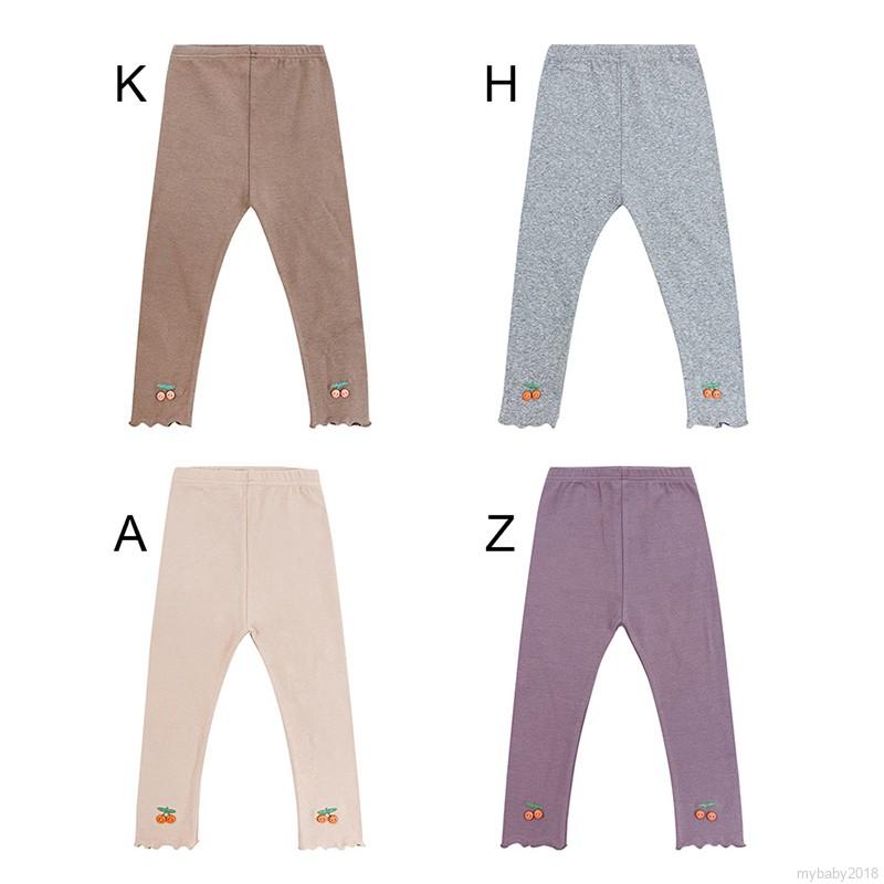 Quần leggings màu trơn in hình quả cherry phong cách Phương Tây xinh xắn cho bé gái