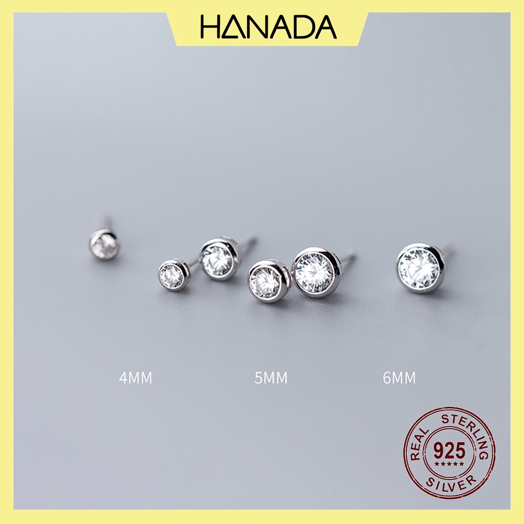 Bông Tai Bạc 925 Hanada Tròn Đá Bông Nụ Tròn Đơn Giản Nhiều Size Nam Nữ 0404