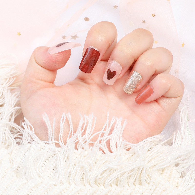 Móng giả đẹp, nail giả set 24 chiếc họa tiết 3D xinh xắn chống nước dán keo
