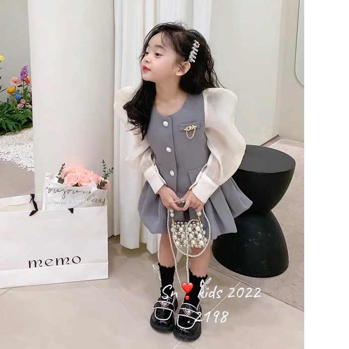 SET VEST CHẤT DẠ MỎNG CAO CẤP CHO BÉ GÁI CÚC NGỌC KÈM CHÂN VÁY XẾP LY CÓ LÓT QUẦN (HH8)