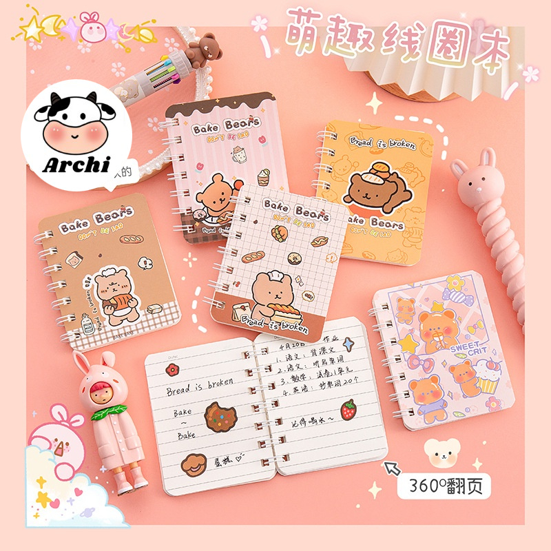 Sổ lò xo mini A7 bìa in hình hoạ tiết dễ thương 80 trang