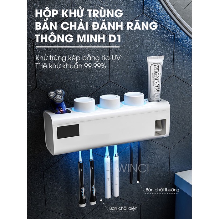 [Mã BMBAU50 giảm 10% đơn 99k] Giá treo Bàn Chải Đánh Răng Khử khuẩn bằng tia UV, Lấy kem tự động Winci, WinD1.