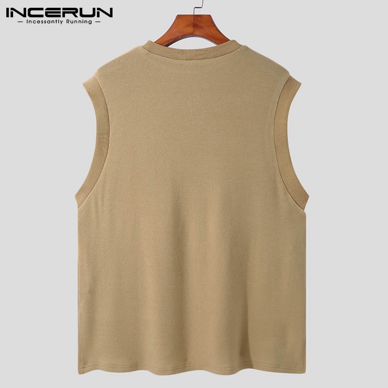 Áo Sweater INCERUN cổ tròn không tay thời trang xuân thu xẻ tà hai bên thời trang dành cho nam