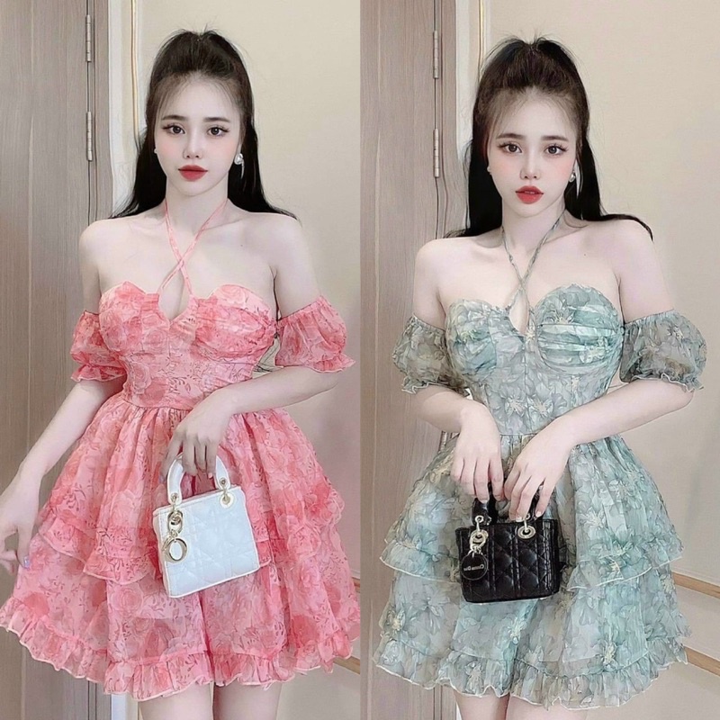 Đầm voan hoa tầng trễ vai phong cách ngọt ngào-hàng thiết kế