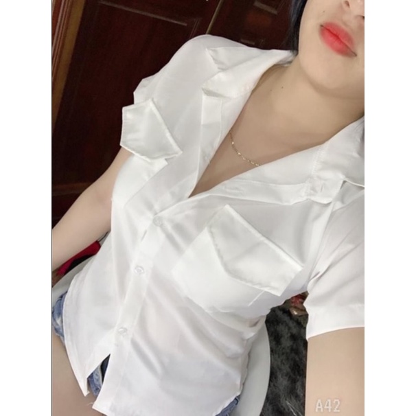 ÁO SƠMI NỮ TAY NGẮN 2 TÚI