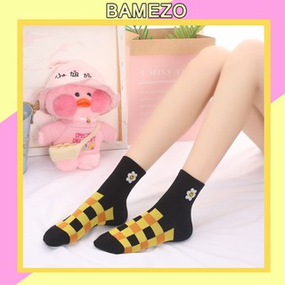 Tất nữ Bamezo màu đen họa tiết hoa vàng cực xinh cho nữ TN116