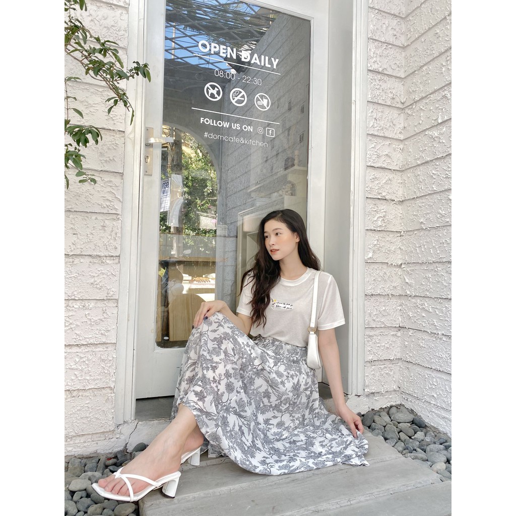 Chân váy xếp ly dài nữ MADELEN vải chiffon họa tiết hoa vintage | BigBuy360 - bigbuy360.vn