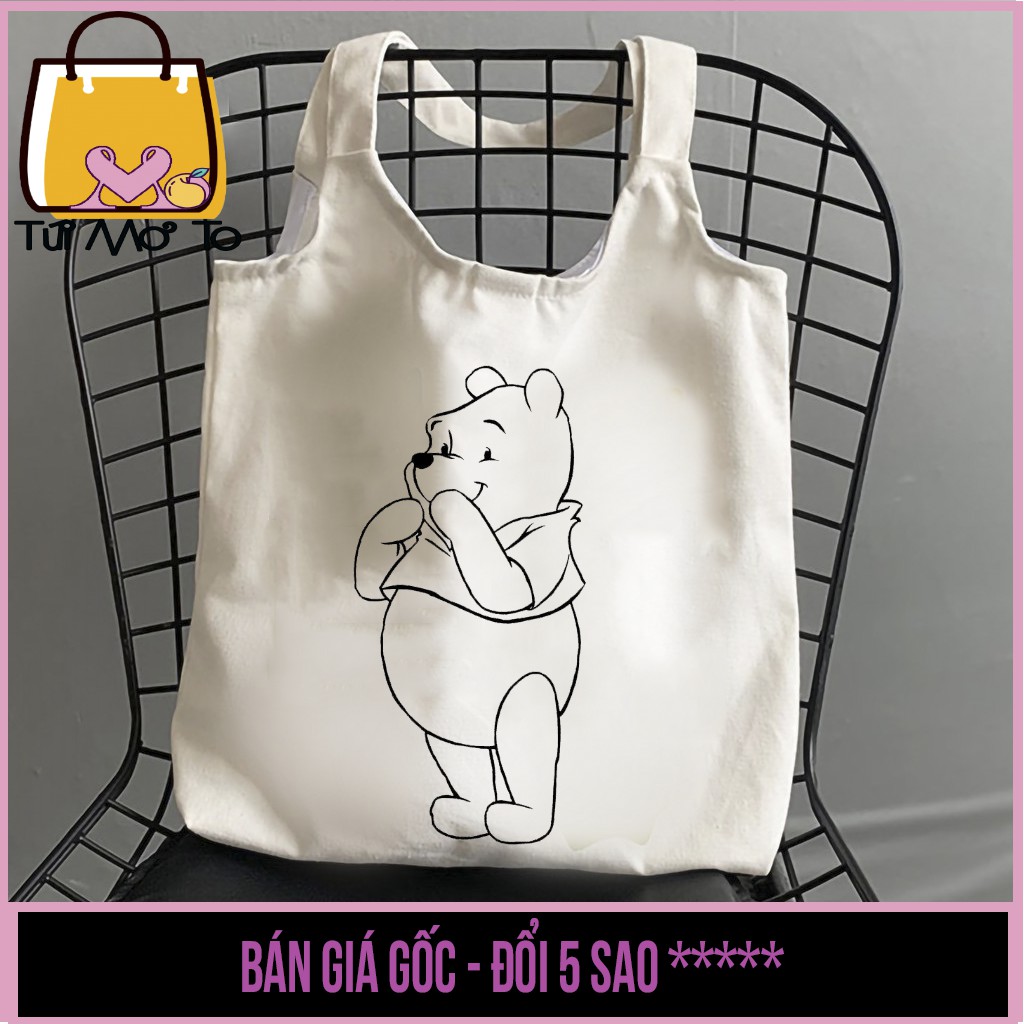 Túi tote túi vải túi canvas quai tròn có khóa kéo in hình đơn sắc dễ thương cho bé tô màu - Túi Mơ To store