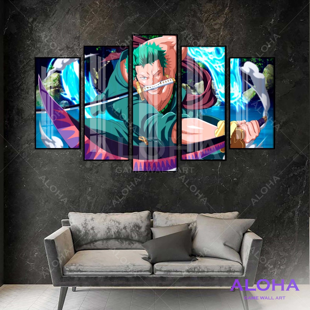 Set 5 tranh treo tường One Piece -  Vua Hải Tặc, Tranh trang trí Luffy, Zoro siêu hot tráng gương pha lê cao cấp
