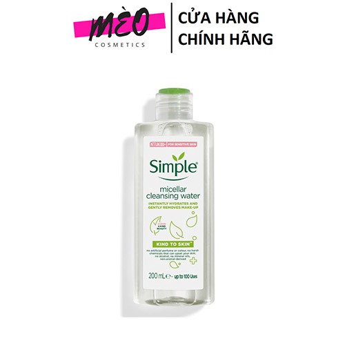 Nước Tẩy Trang Simple Dành Cho Da Nhạy Cảm 200ml Micellar Cleansing WaterSạch sâuKhông kích ứng