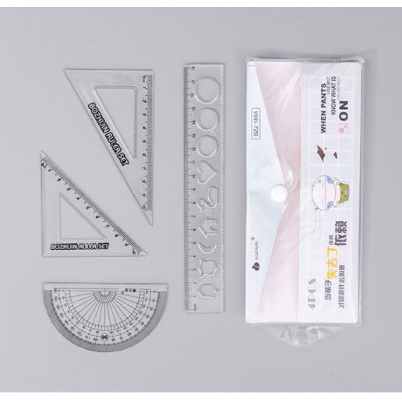 Combo 4 thước tiện dụng có túi đựng thước 20cm dễ thương Bistore