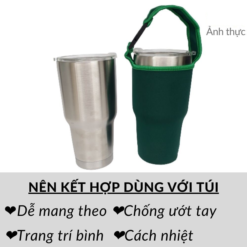 Ly cốc giữ nhiệt inox Thái Lan 900ml màu bạc kèm túi xách, 2 ống hút và cọ bình