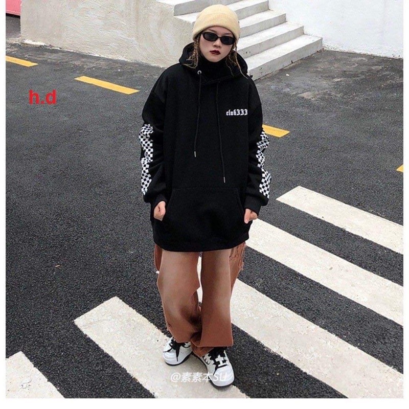 Áo tay in ô vuông hai lớp mũ HD12