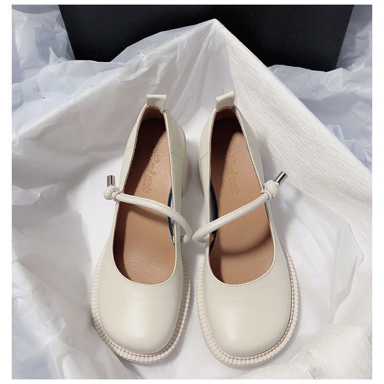 Giày Cao Gót Mũi Tròn Chất Liệu Da Mềm Phong Cách Retro