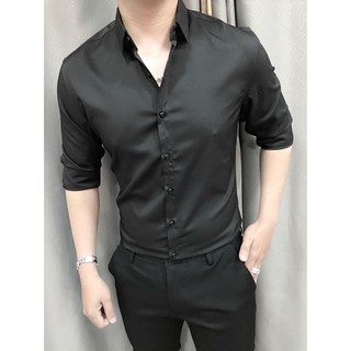 Áo sơ mi đen cổ bẻ hàn quốc