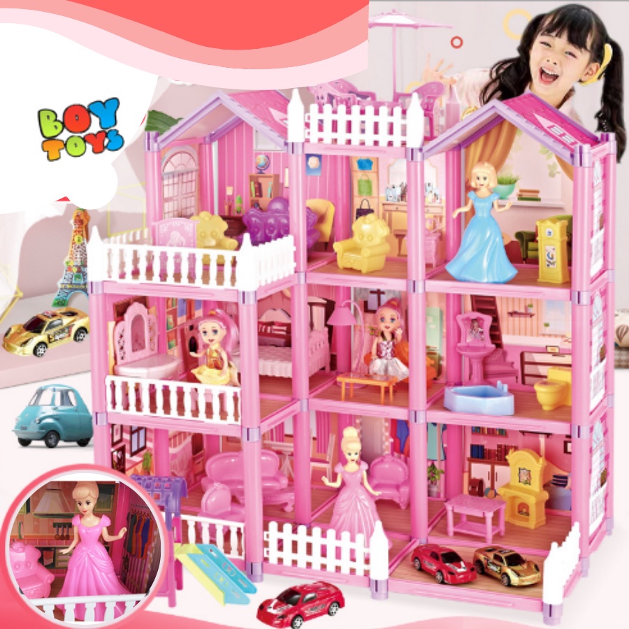 Đồ chơi biệt thự lắp ráp lâu đài công chúa màu hồng đáng yêu, quà tặng xinh xắn cho bé