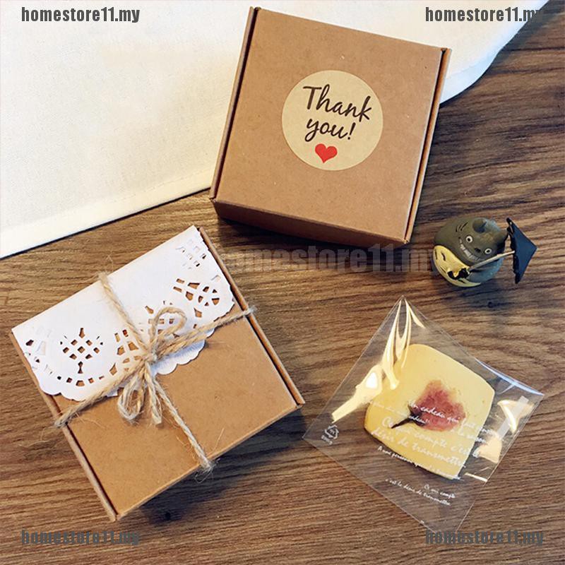 Set 60 Sticker Giấy Kraft Hình Trái Tim "Thank You" Trang Trí Bánh Kem