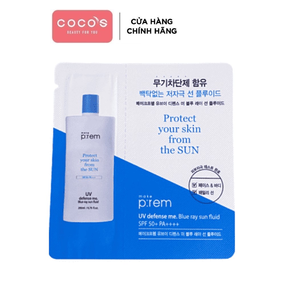 [SAMPLE] KEM CHỐNG NẮNG Make p:rem prem UV Defense Me Blue Ray Sun Fluid SPF 50+ PA++++ 1ml