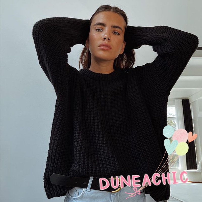 DUNEA Áo Sweater Tay Dài Cổ Tròn Plus Size Cho Nữ