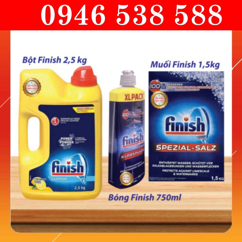 Combo bột rửa bát Finish 2.5kg, Muối rửa bát finish 1.5kg, Nước làm bóng 400ml - Nhập khẩu EU