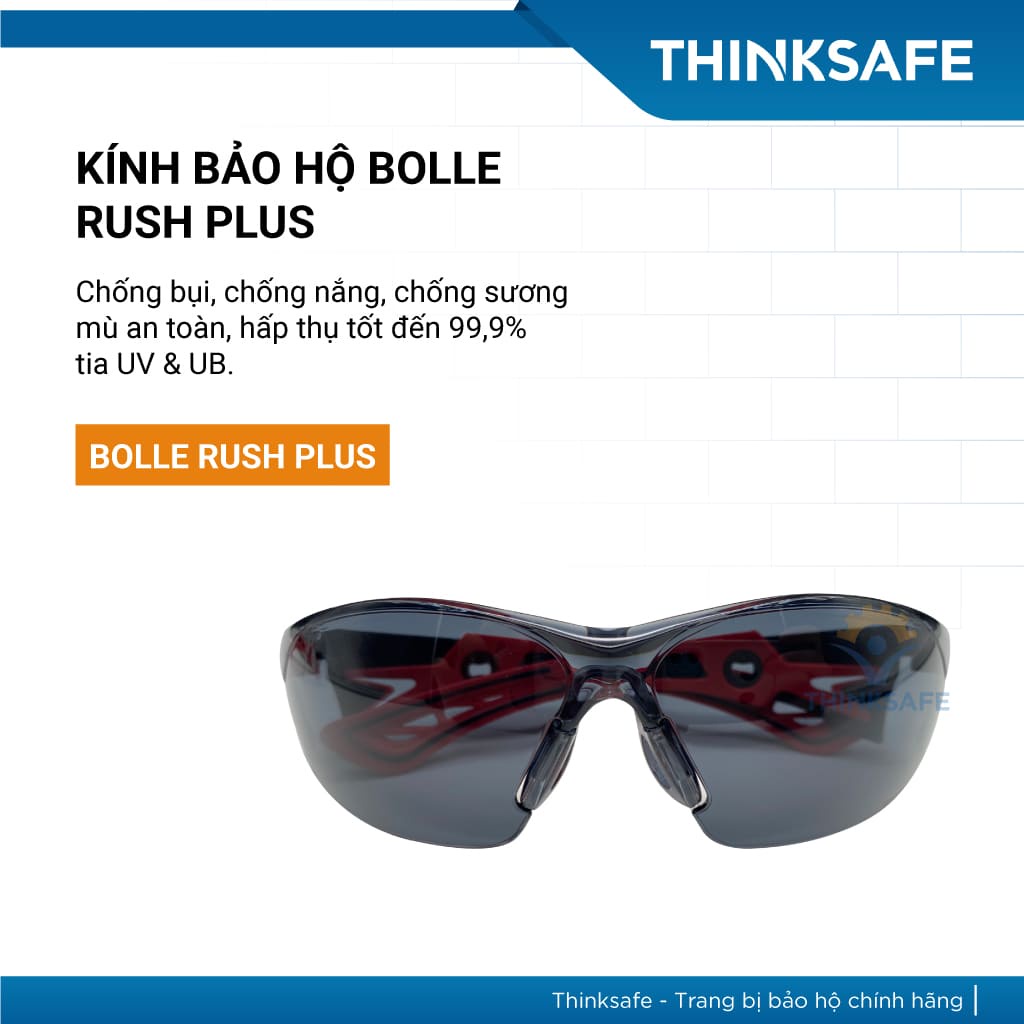 Kính bảo hộ Bolle Rush Plus chống bụi/ tia UV / bảo vệ mắt / kiểu dáng thời trang Kính bảo hộ chống bụi - THINKSAFE