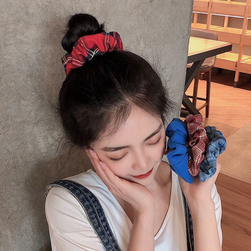 Dây Cột Tóc Co Giãn Kẻ Sọc Caro Phong Cách Retro Thời Trang Cho Nữ