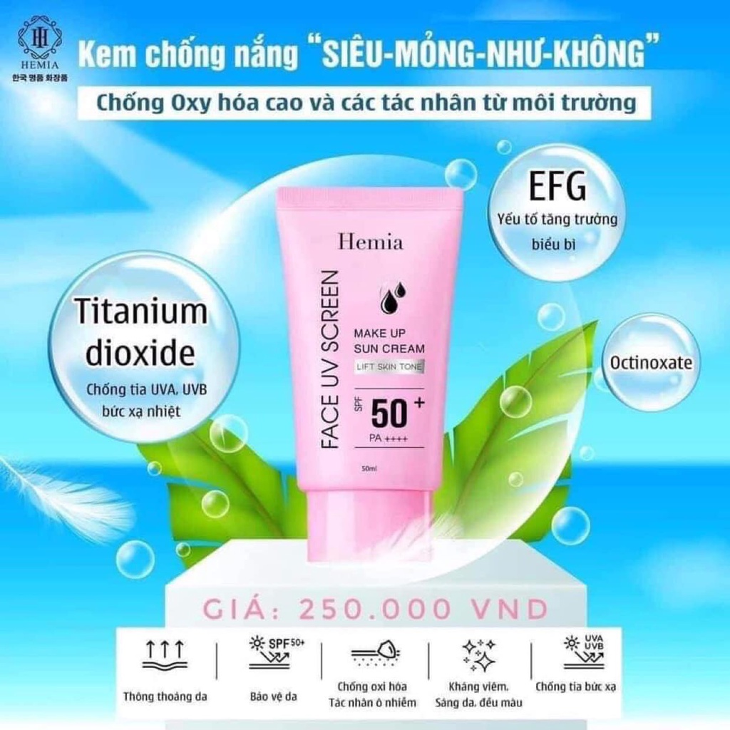 Kem chống nắng nâng tone kiềm dầu Hemia