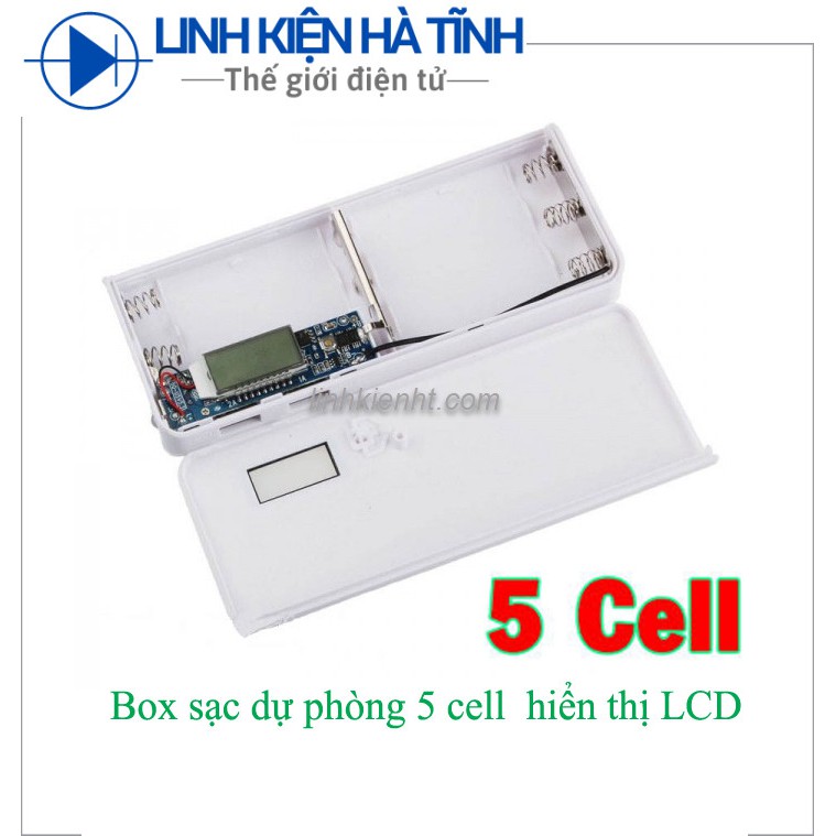 Hộp chế sạc dự phòng hộp pin sạc dự phòng 5 cell 18650 màn hình % pin lcd tự tắt + cáp sạc