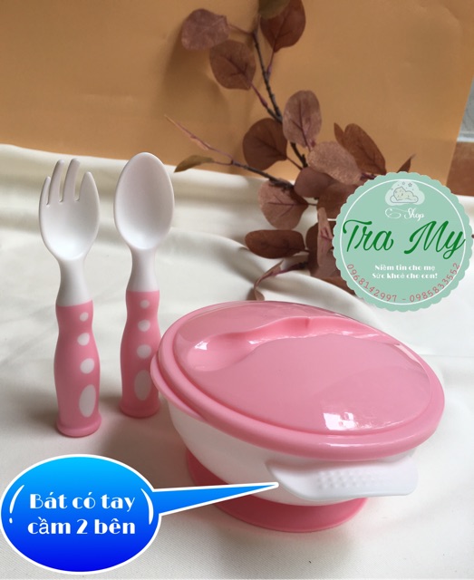 Đồ Dùng Ăn Dặm, Bát Ăn Dặm Cho Bé Chống Đổ Có Nắp Đậy, Thìa Và Dĩa DD210