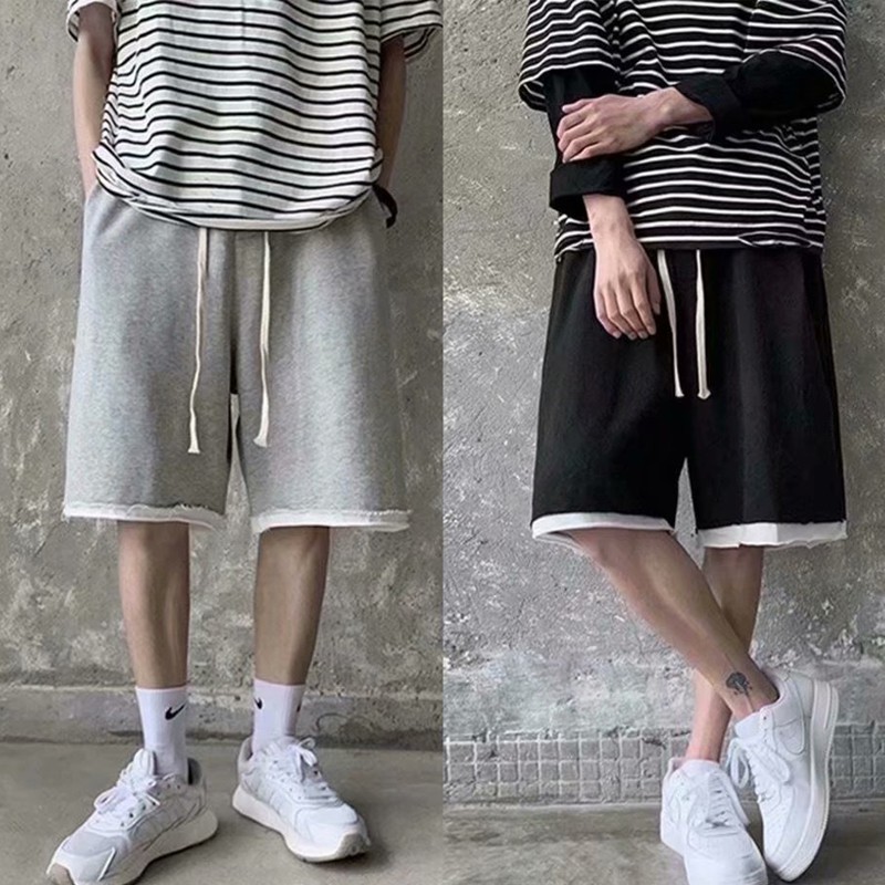 Bộ 2 Quần Short Cotton Dáng Rộng Phối Dây Rút Thời Trang Mùa Hè Cho Nam Và Nữ 5 Món