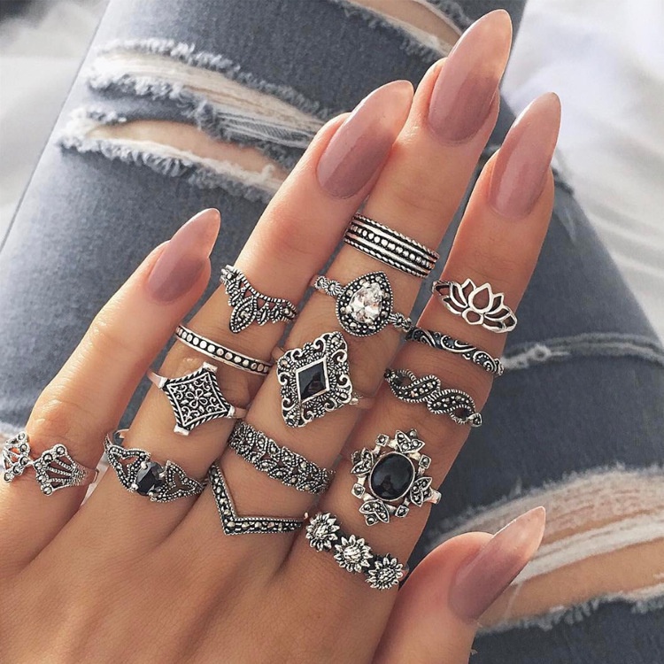 Bộ 15 Nhẫn Thời Trang Phong Cách retro Cá Tính Cho Nữ