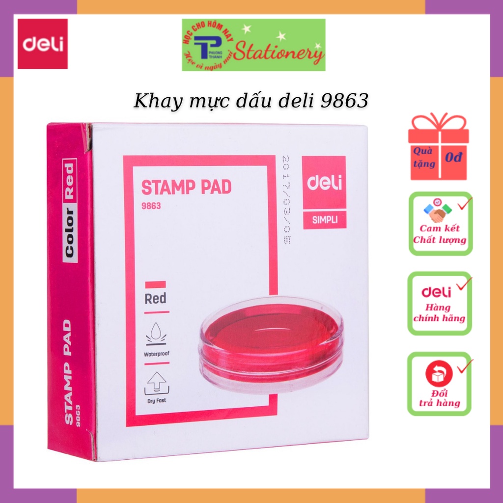 Khay mực dấu Deli, 84x84x25 mm, Đỏ - E9863